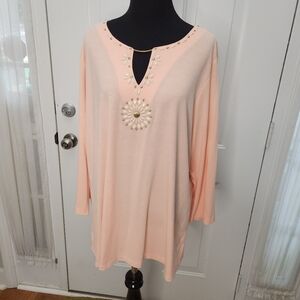 Ruby‎ Rd. Peach and Cream Beaded Top  Size 1X Plus